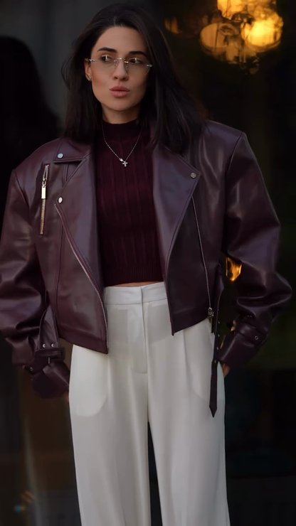 Sophie™ | Burgundy Leather Jacket