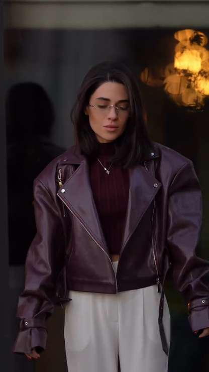 Sophie™ | Burgundy Leather Jacket
